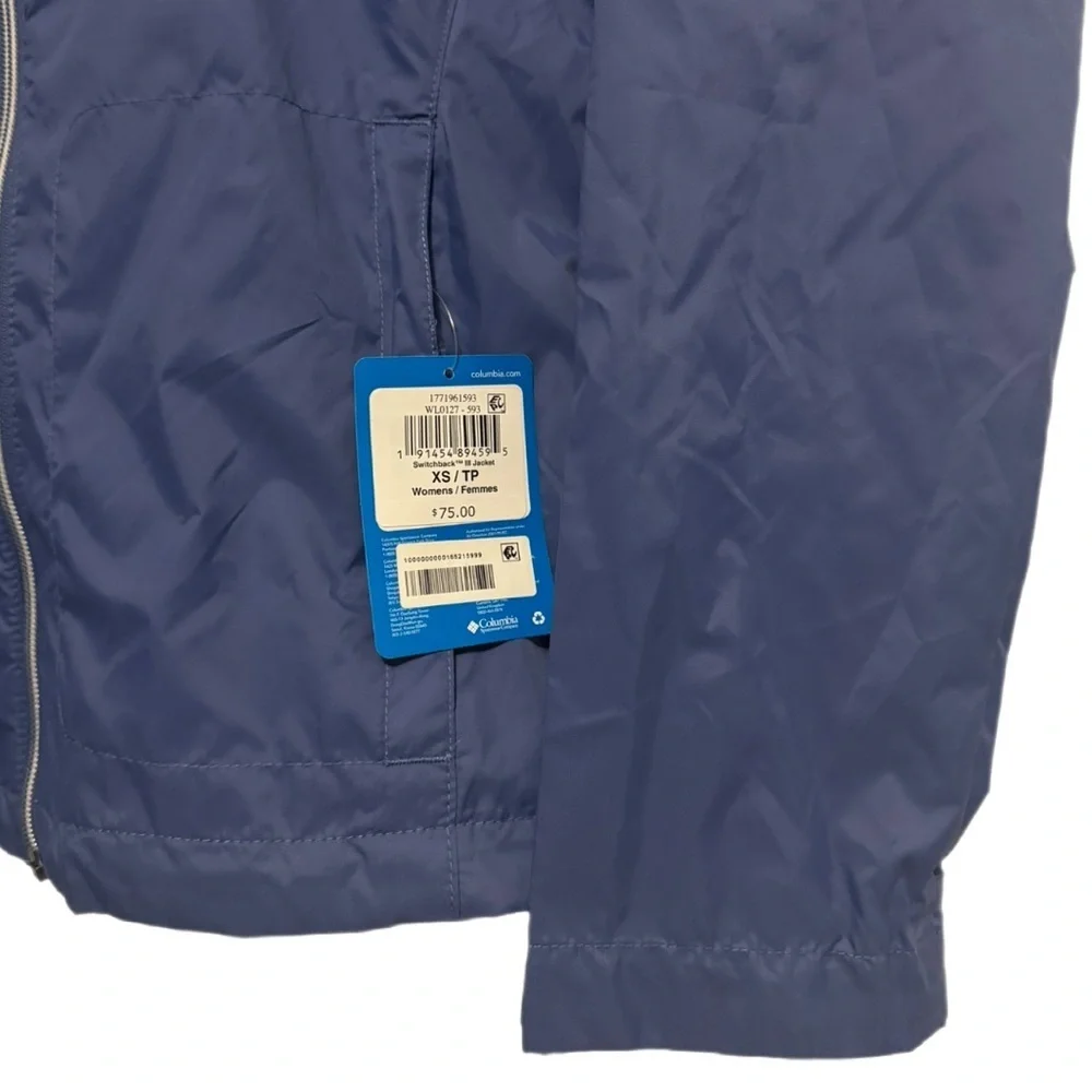 Columbia Switchback III Rain Jacket Blue Full Zip Hooded Pockets size xs NWT